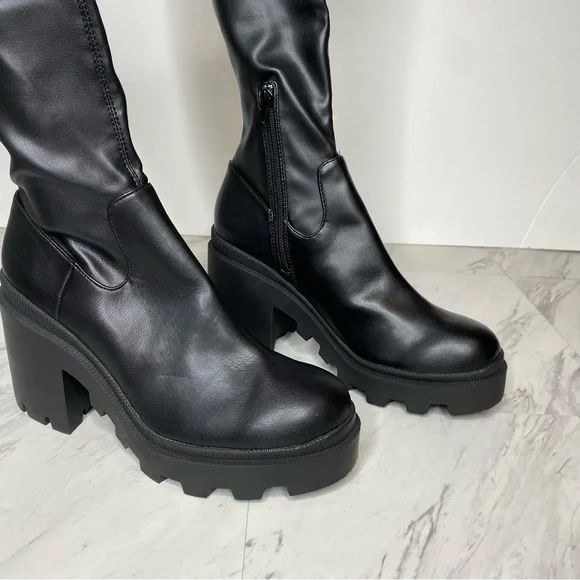 Steve Madden Derby Black Chunky Lug Sole Tall Boot 11M